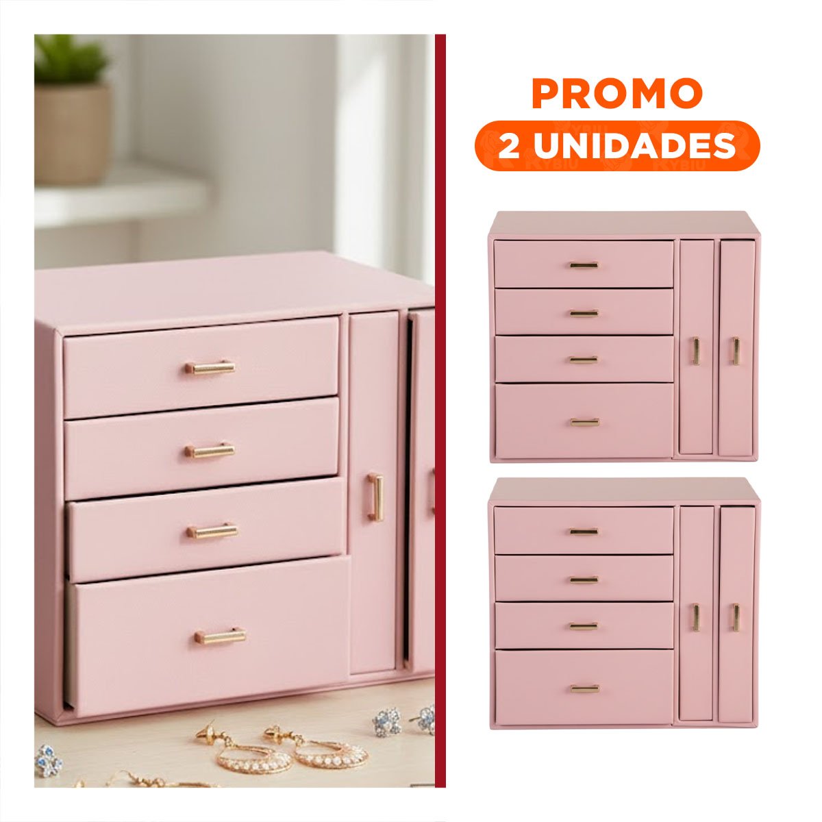 PACK2 COFRE DE ACCESORIOS GRANDE 4 NIVELES HORIZ Y 2 VERT ROSADO - 1