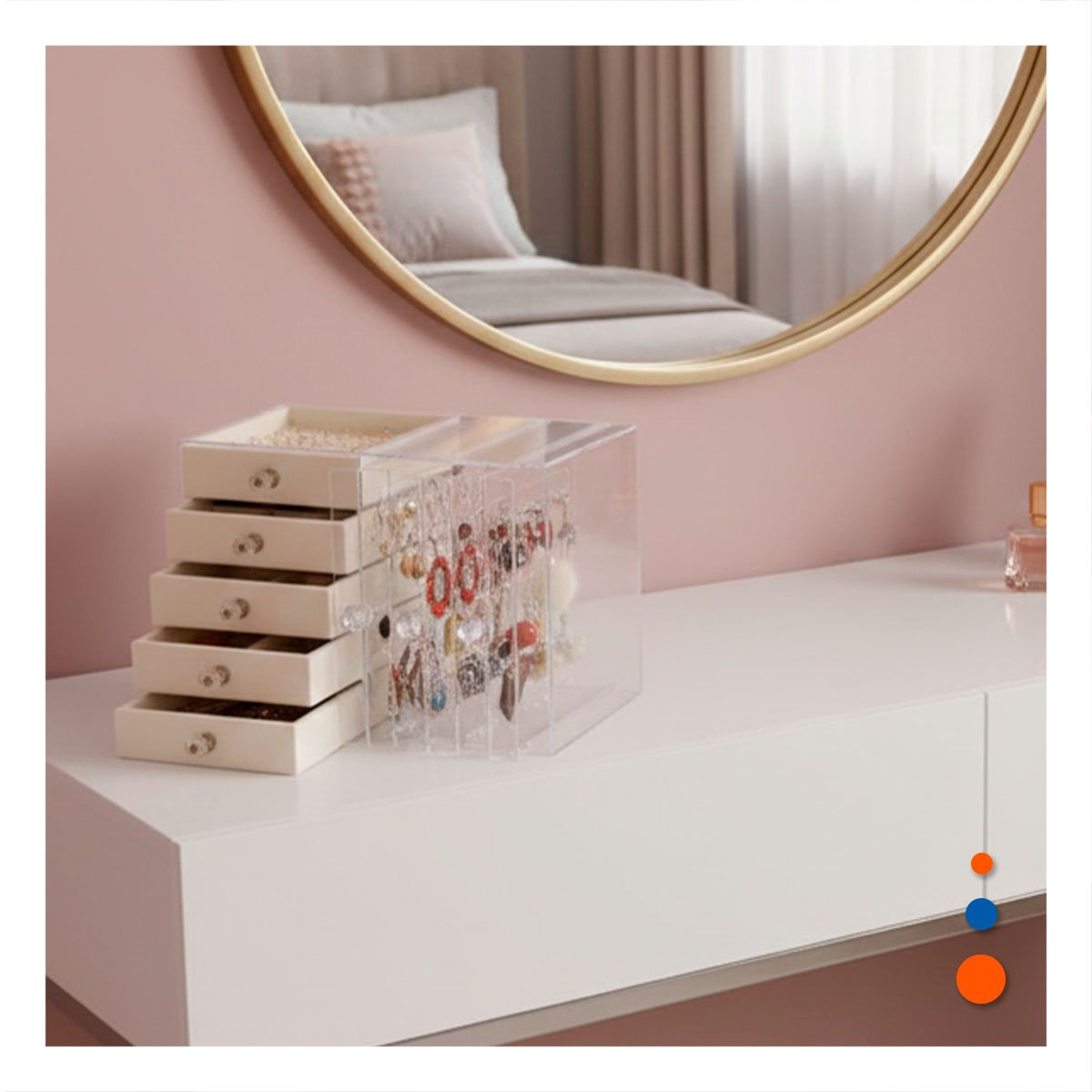 PACK6 CAJA 5 CAJONES Y 3 PUERTAS EN TERCIOPELO BEIGE DISENO MODERNO Y+PAPEL REGALO - 5