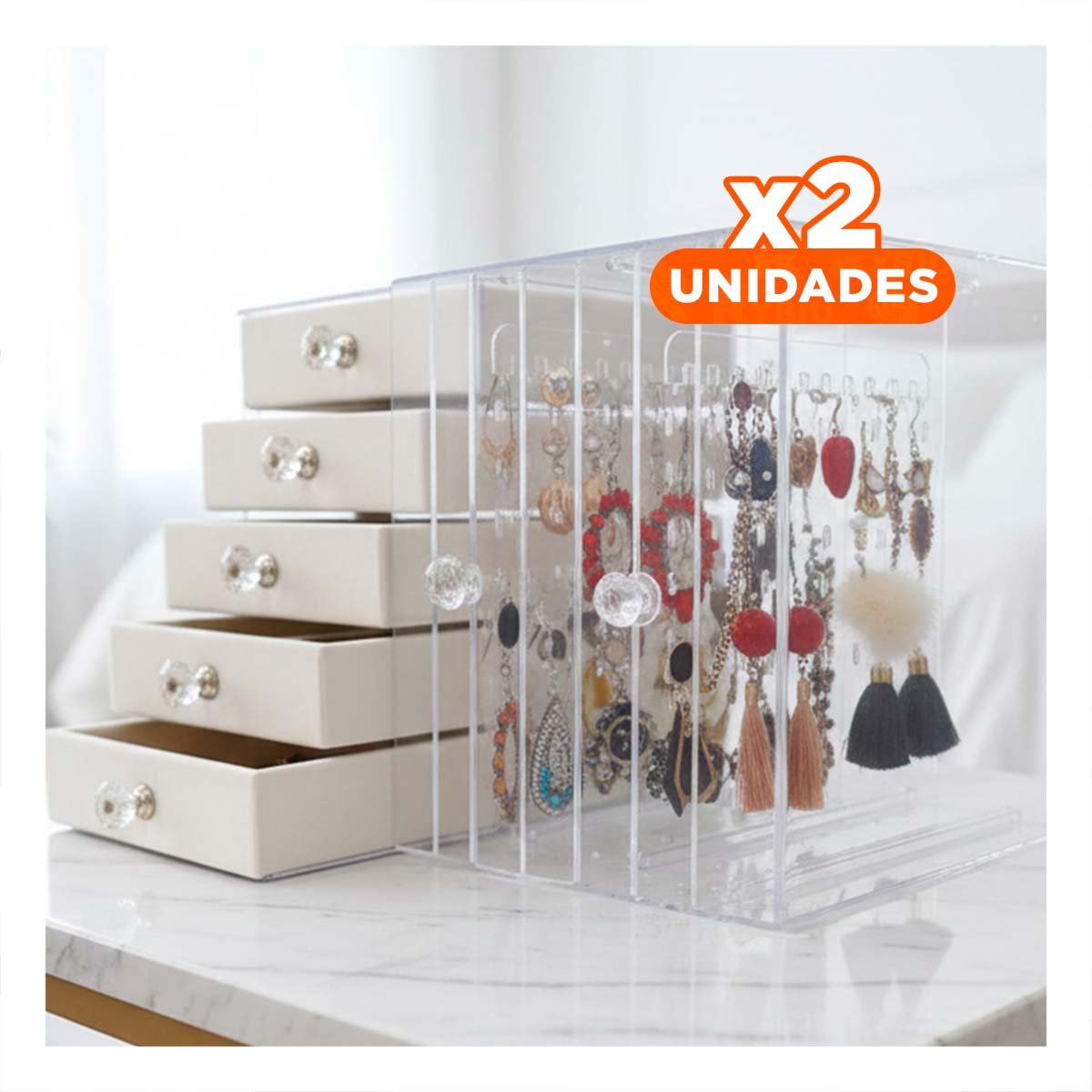 PACK2 CAJA 5 CAJONES Y 3 PUERTAS EN TERCIOPELO BEIGE PARA DORMITORIO Y+REGALO STICKER - 1