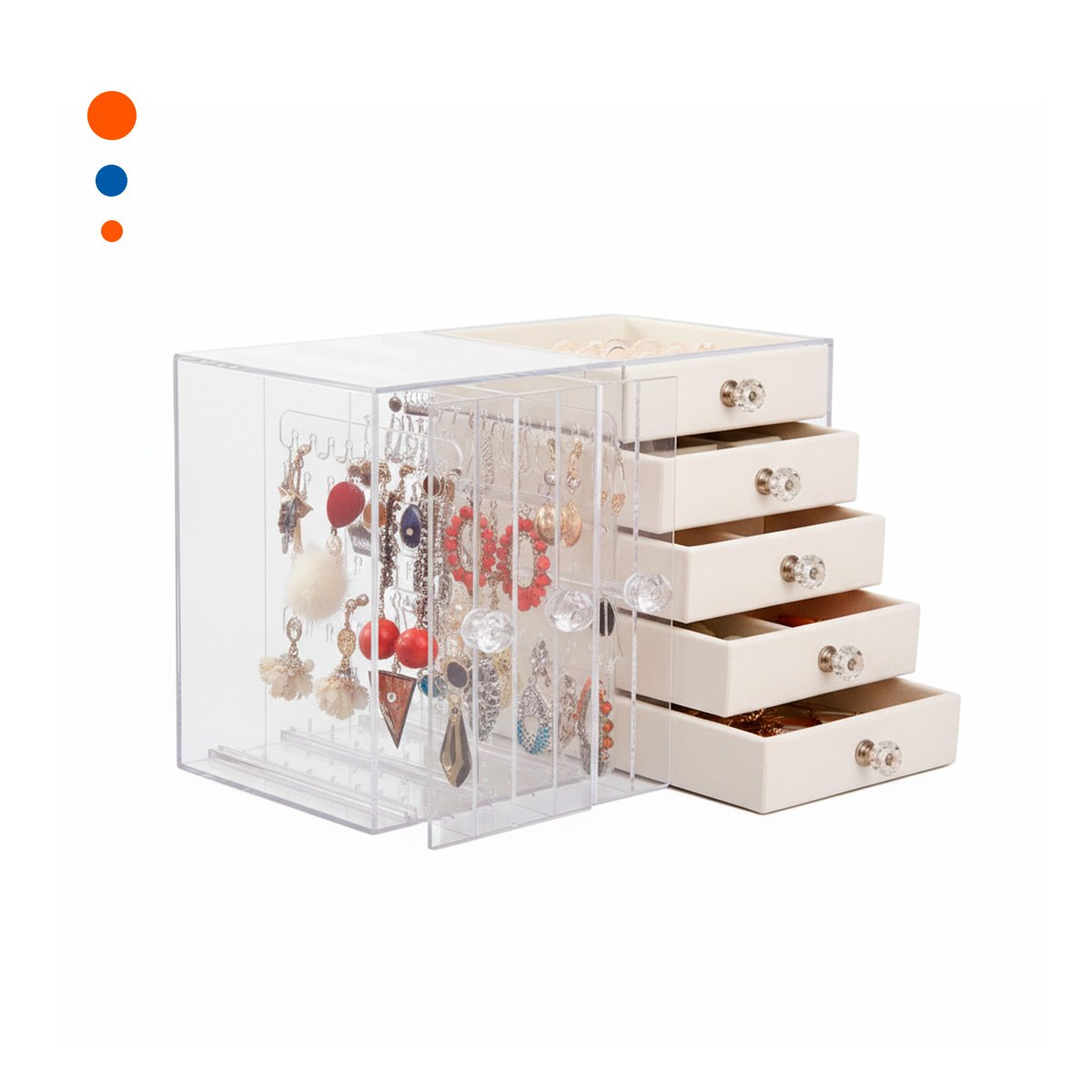 PACK2 CAJA 5 CAJONES Y 3 PUERTAS EN TERCIOPELO BEIGE PARA DORMITORIO Y+REGALO STICKER - 2