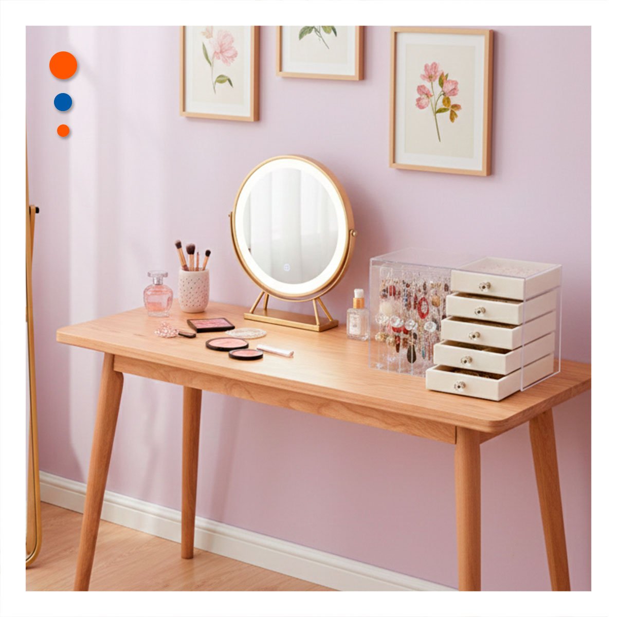 COFRE 5 CAJONES Y 3 PUERTAS EN TERCIOPELO BEIGE PARA ACCESORIOS - 1