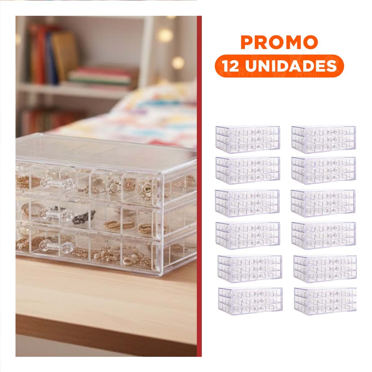 PACK12 ORGANIZADOR PARA TOCADOR DE ACRILICO 3 NIVELES 72 DIVISIONES Y+REGALO STICKER - 1