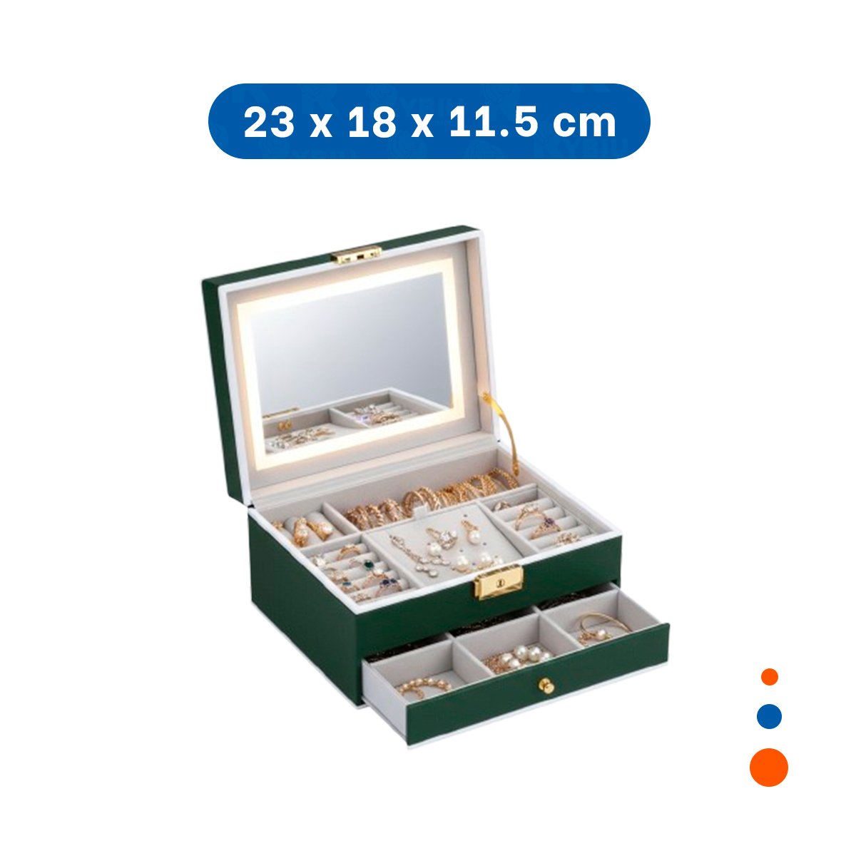 PACK2 CAJA COMPACTA 2 NIVELES CON ESPEJO LED VERDE PARA ACCESORIOS Y+REGALO STICKER - 4
