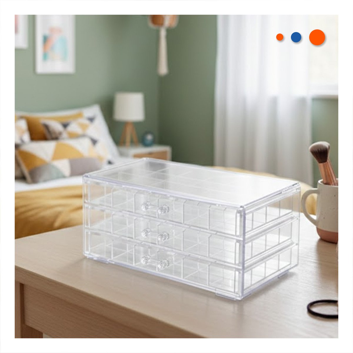 PACK4 CAJA ORGANIZADORA ACRILICA 3 NIVELES CON 72 DIVISIONES TRANSPARENTE Y+PAPEL REGALO - 2