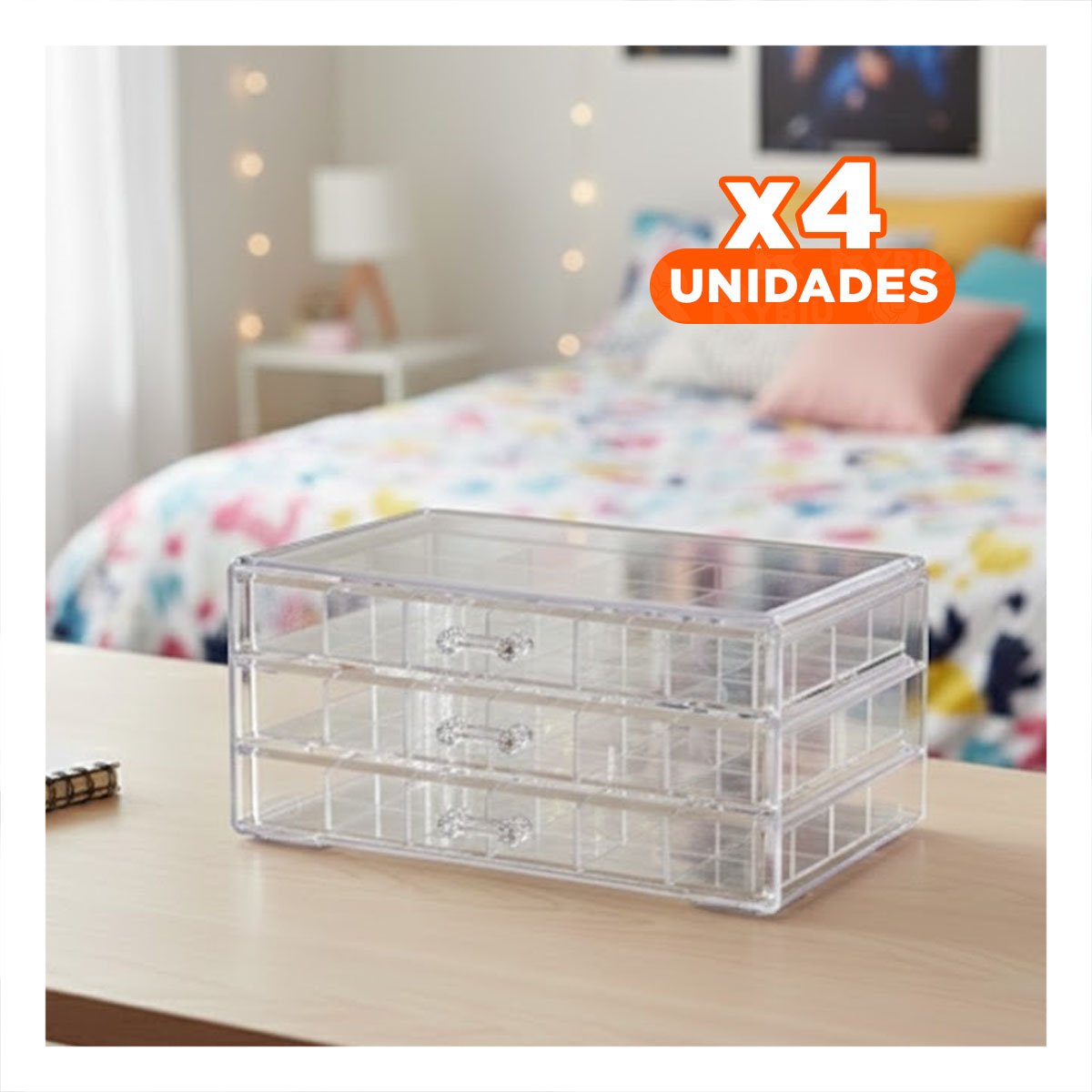 PACK4 ORGANIZADOR ACRILICO 3 NIVELES CON 72 DIVISIONES TRANSPARENTE MULTIUSO - 1