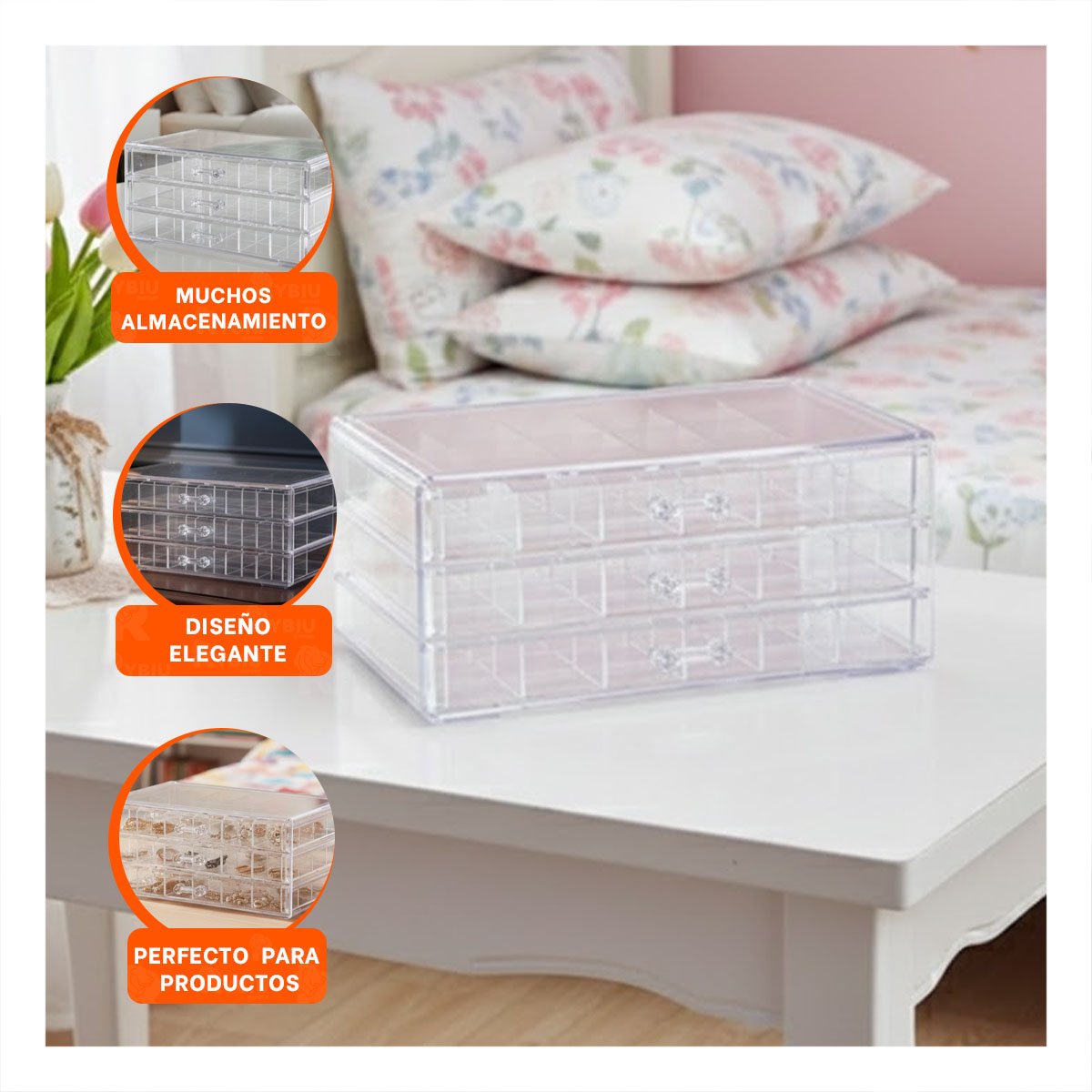 PACK4 ORGANIZADOR ACRILICO 3 NIVELES CON 72 DIVISIONES TRANSPARENTE MULTIUSO - 5