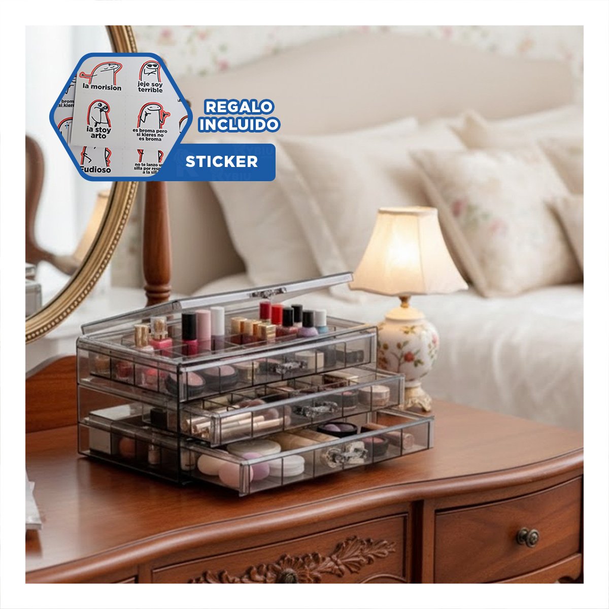 EXHIBIDOR ACRILICO NEGRO TRANSPARENTE 3 NIVELES 72 DIVISIONES Y+REGALO STICKER - 1