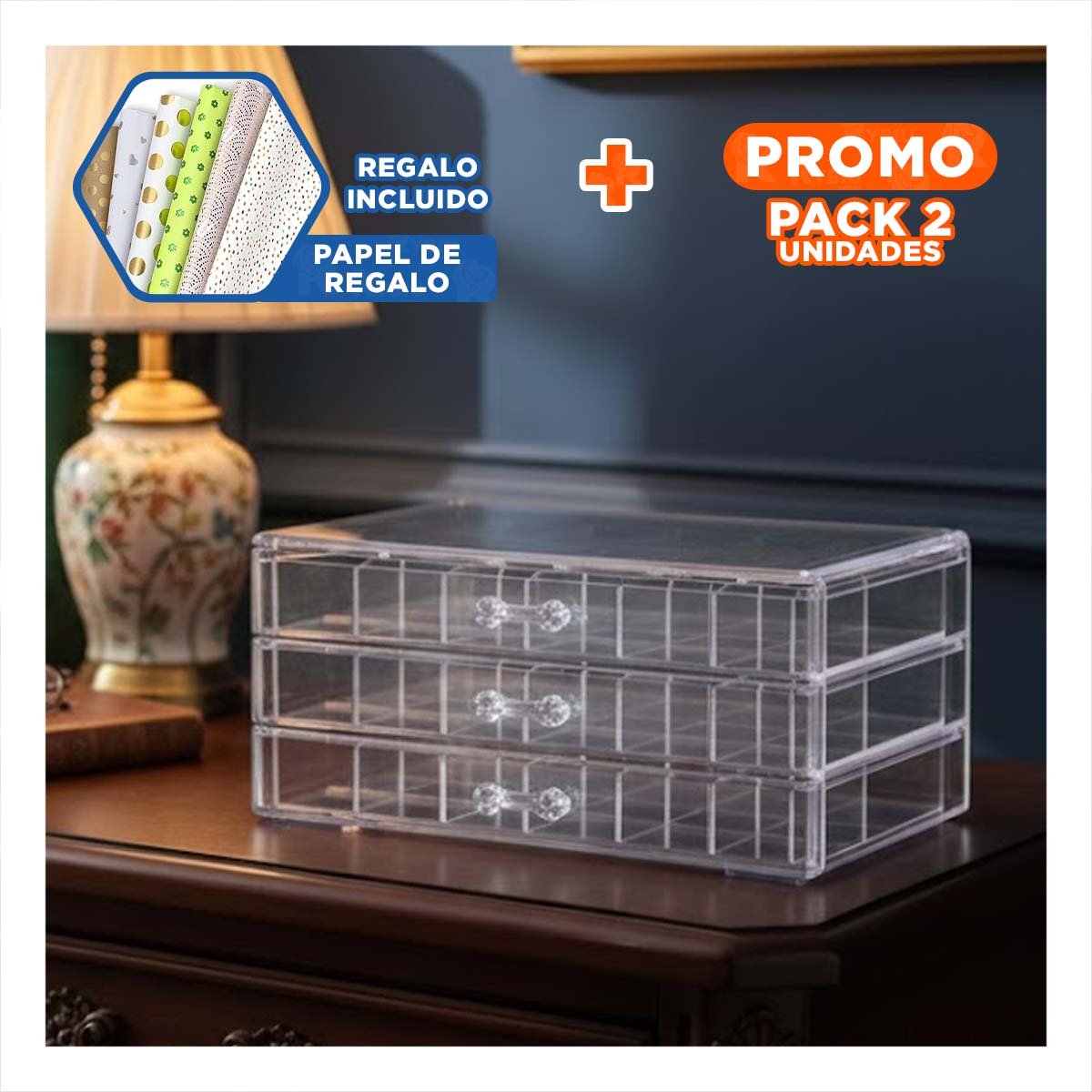PACK2 CONTENEDOR PARA ACCESORIOS DE ACRILICO 3 NIVELES 72 DIVISIONES Y+PAPEL REGALO - 1