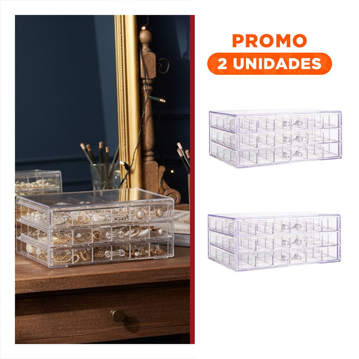 PACK2 CAJA PARA ACCESORIOS DE ACRILICO 3 NIVELES 72 DIVISIONES TRANSPARENTE - 1
