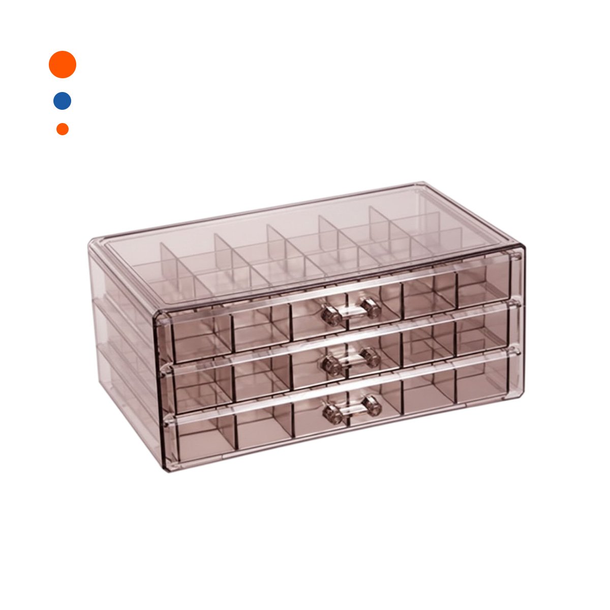 CAJA PARA COSMETICOS DE ACRILICO 3 NIVELES 72 DIVISIONES MARRON TRANSPARENTE Y+PAPEL REGALO - 1