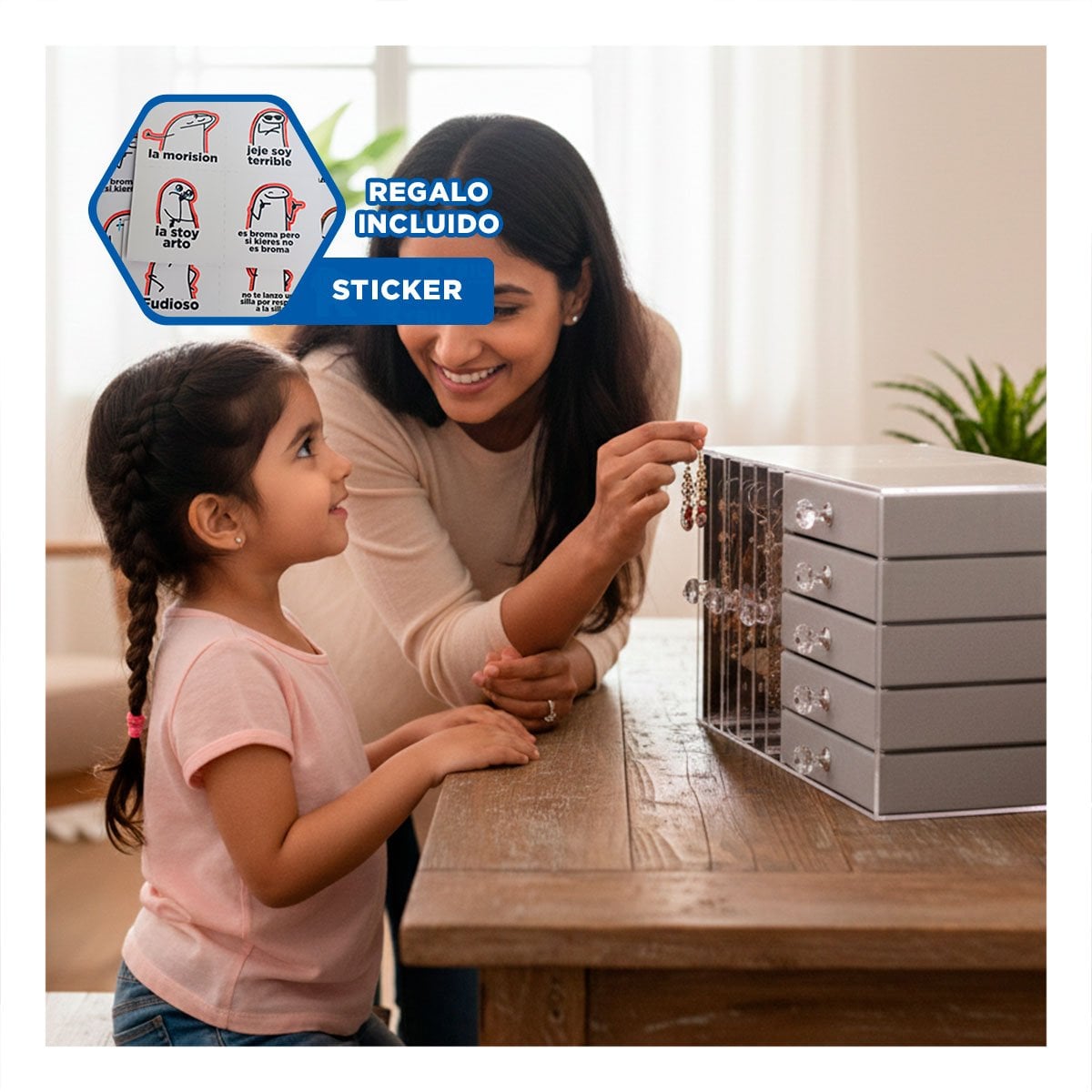 ALHAJERO 5 CAJONES Y 3 PUERTAS EN TERCIOPELO PLOMO PARA ACCESORIOS Y+REGALO STICKER - 1