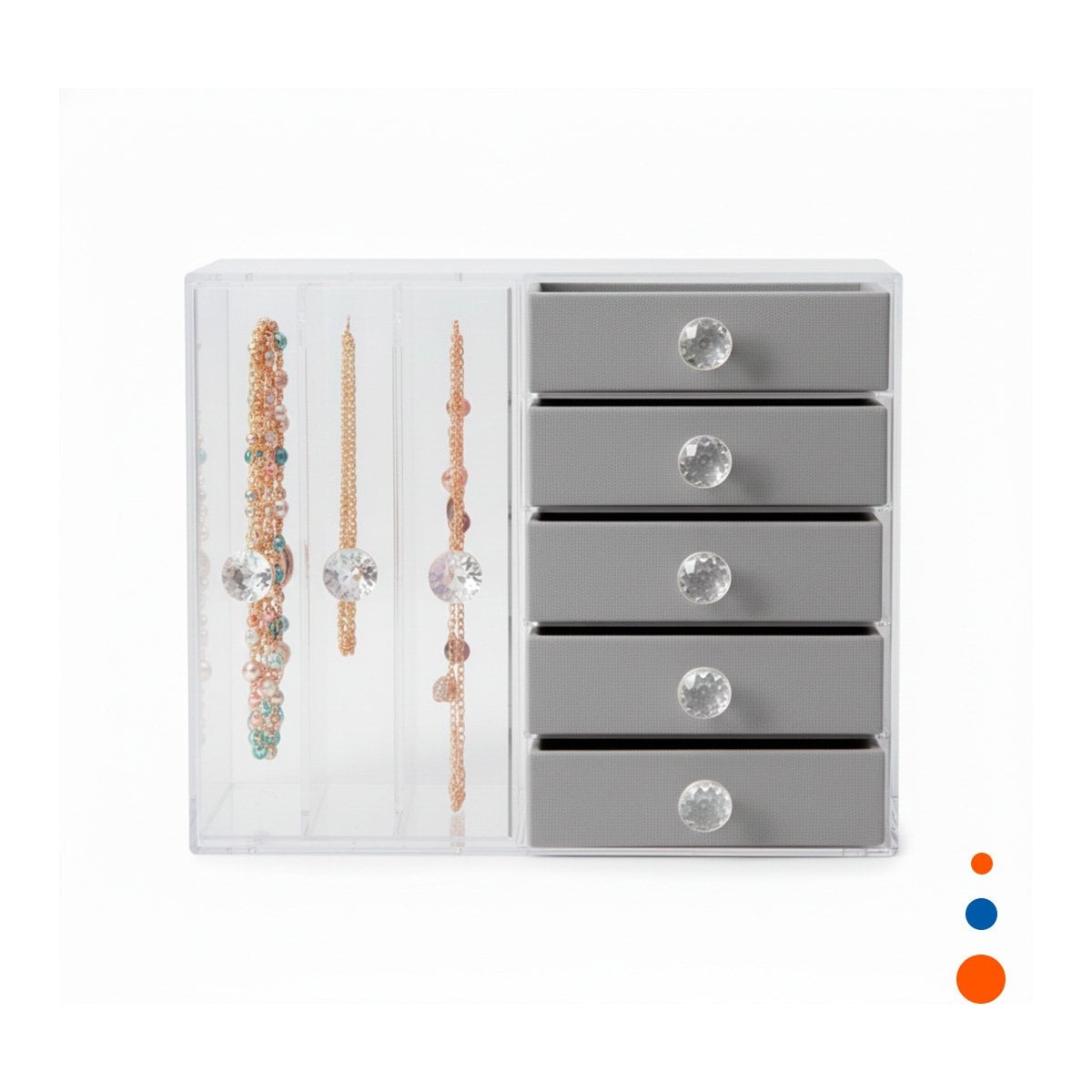 ALHAJERO 5 CAJONES Y 3 PUERTAS EN TERCIOPELO PLOMO PARA ACCESORIOS Y+REGALO STICKER - 3