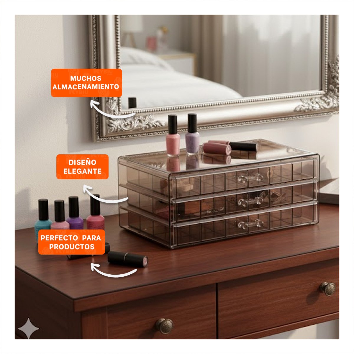 PACK2 CAJA PARA ACCESORIOS DE ACRILICO 3 NIVELES 72 DIVISIONES MARRON TRANSPARENTE - 5