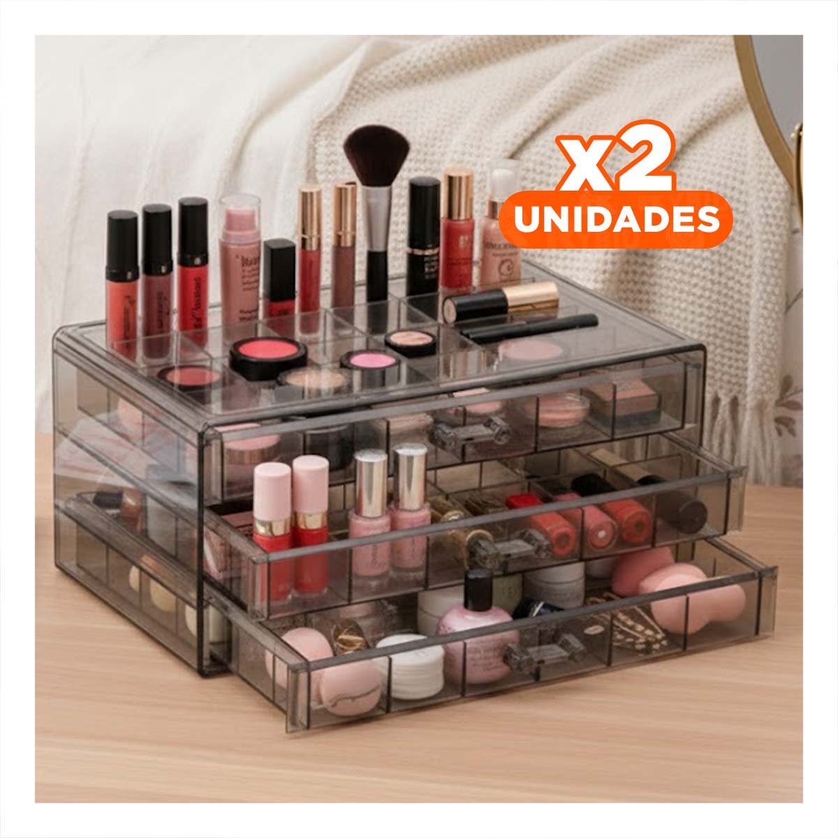 PACK2 EXHIBIDOR MULTIUSO ACRILICO 3 NIVELES 72 DIVISIONES NEGRO TRANSPARENTE Y+REGALO STICKER - 1