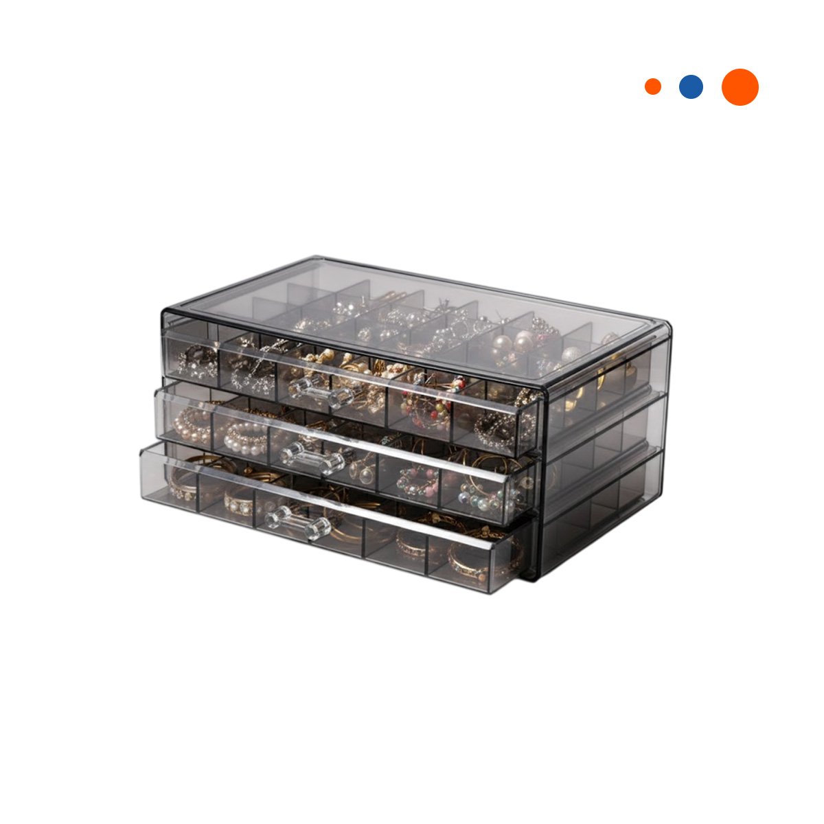 PACK4 ORGANIZADOR DE ACCESORIOS NIVELES 72 DIVISIONES NEGRO TRANSPARENTE Y+PAPEL REGALO - 3