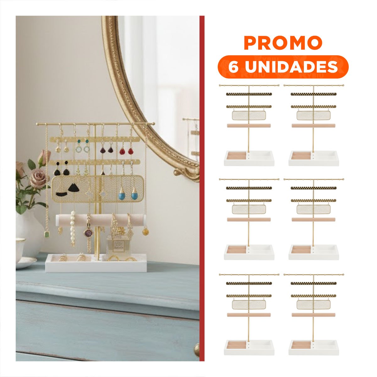 PACK6 EXHIBIDOR MODERNO DE JOYAS 24,5X32X12CM DORADO PARA MUJER - 1