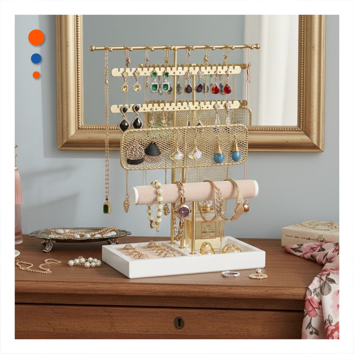 PACK6 EXHIBIDOR MODERNO DE JOYAS 24,5X32X12CM DORADO PARA MUJER - 2