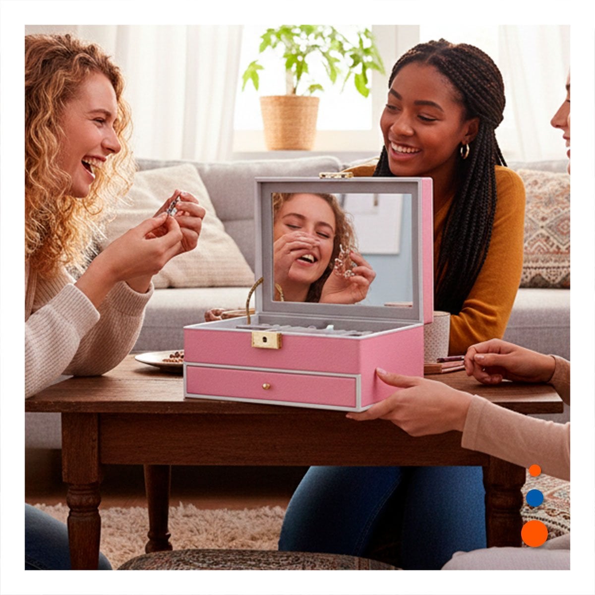 PACK2 JOYERO 2 NIVELES CON ESPEJO LED ROSADO PARA GUARDAR ANILLOS Y COLLARES Y+PAPEL REGALO - 2