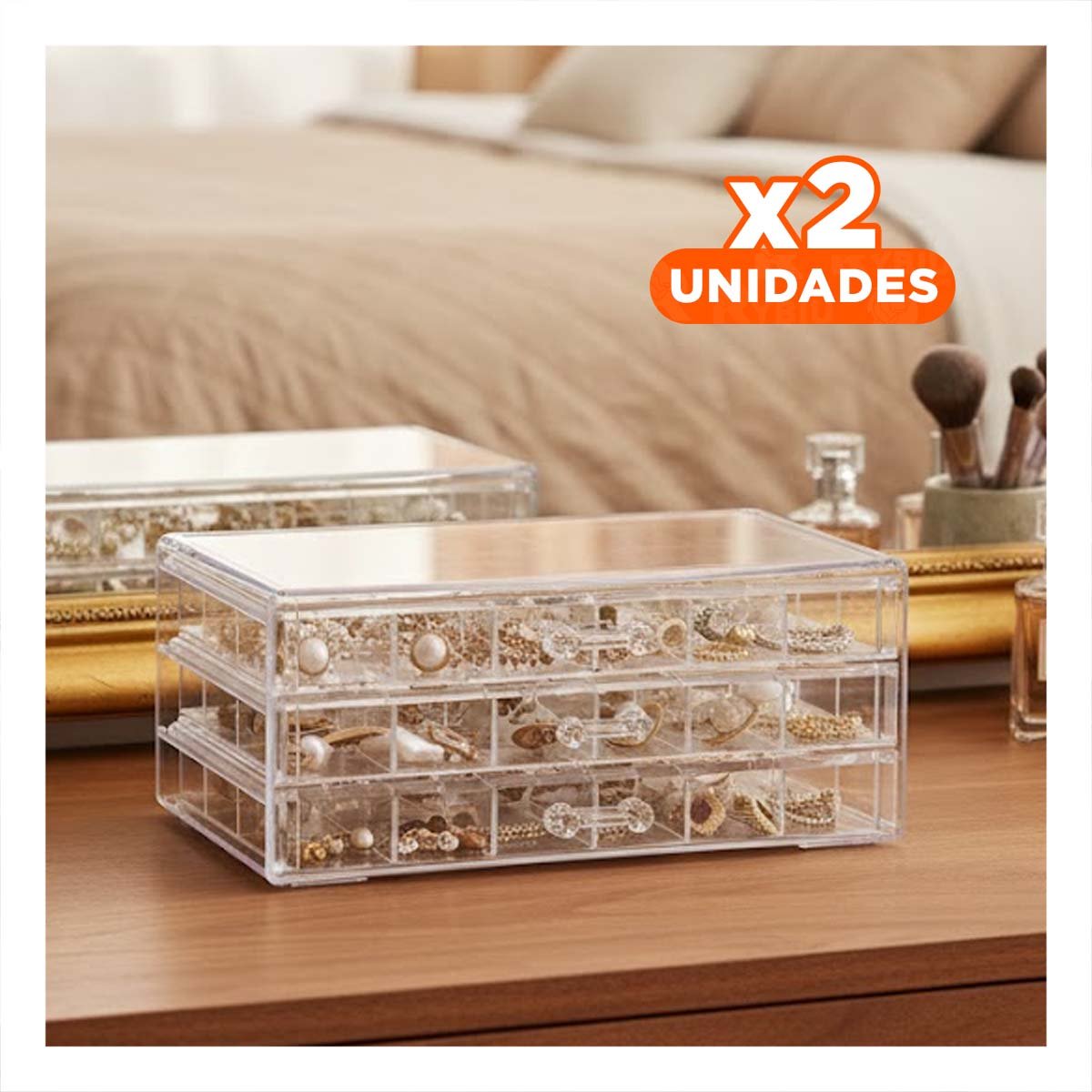 PACK2 ESTUCHE PARA ACCESORIOS DE ACRILICO 3 NIVELES 72 DIVISIONES TRANSPARENTE Y+REGALO STICKER - 1