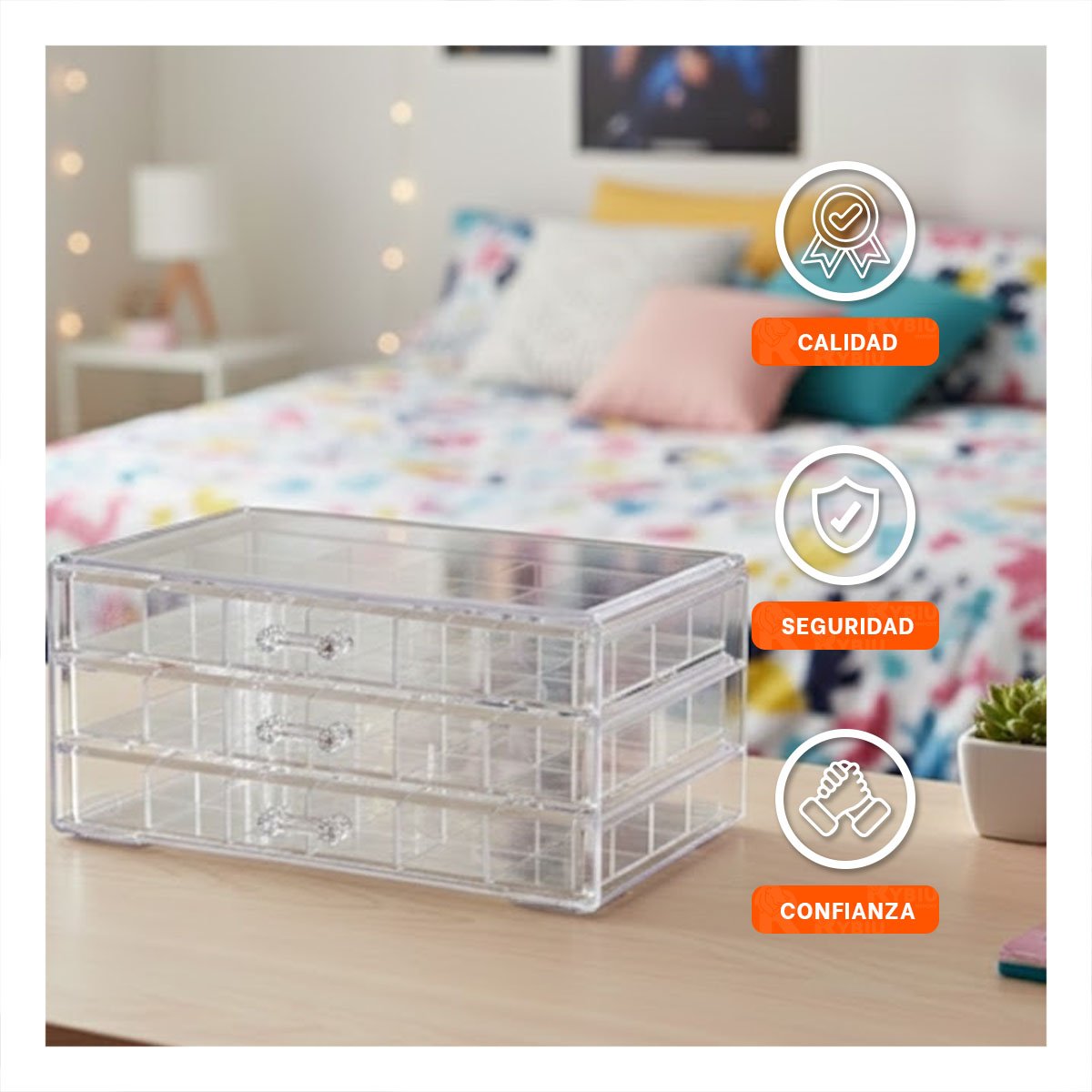 PACK2 ESTUCHE PARA ACCESORIOS DE ACRILICO 3 NIVELES 72 DIVISIONES TRANSPARENTE Y+REGALO STICKER - 5