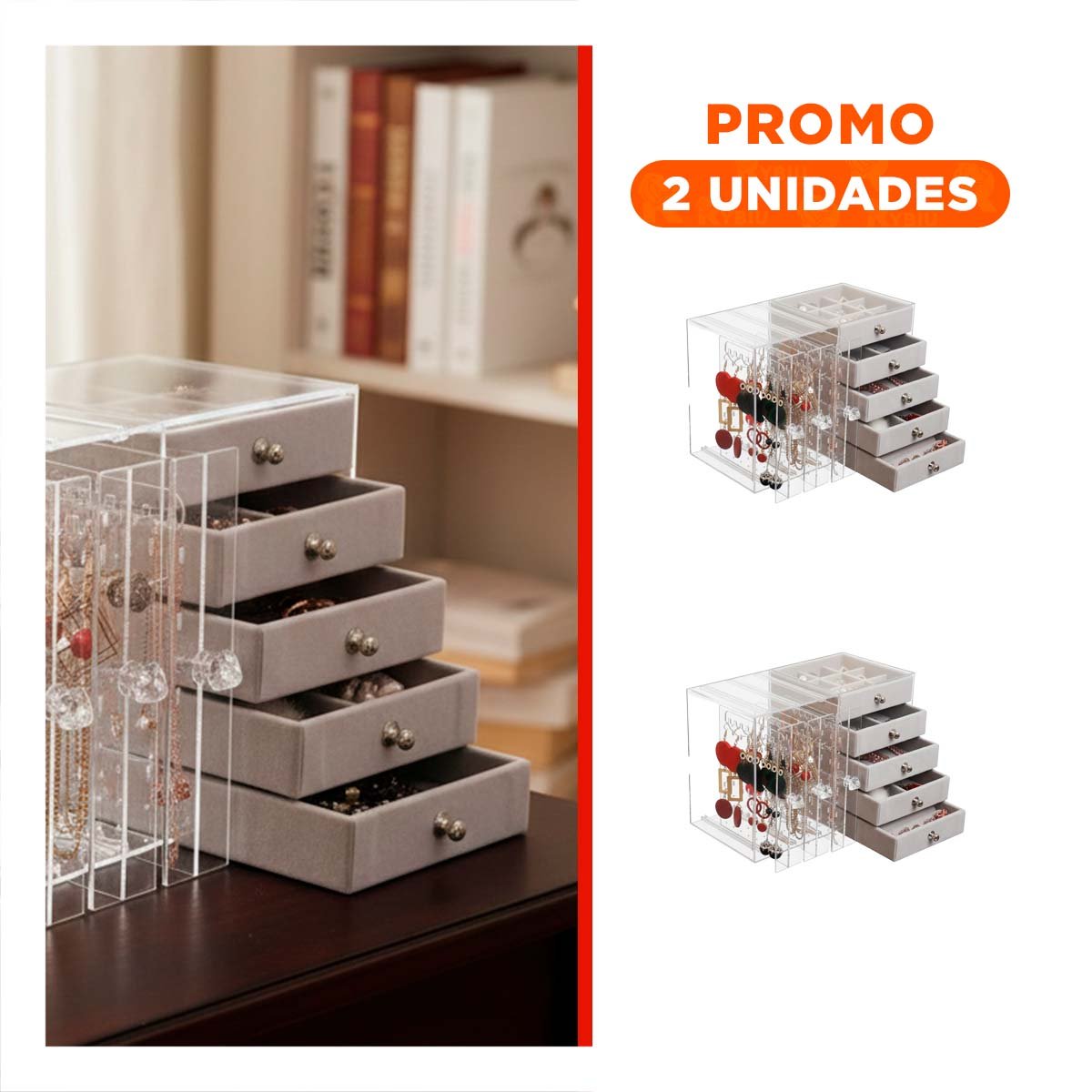 PACK2 CAJA 5 CAJONES Y 3 PUERTAS EN TERCIOPELO PLOMO PARA DORMITORIO - 1