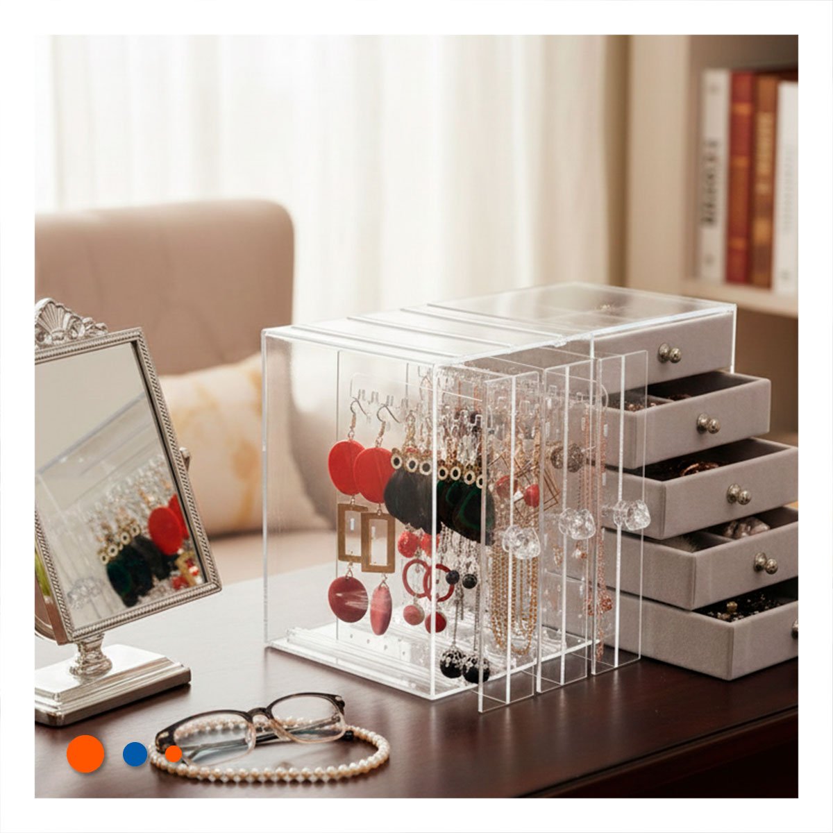 PACK2 CAJA 5 CAJONES Y 3 PUERTAS EN TERCIOPELO PLOMO PARA DORMITORIO - 3