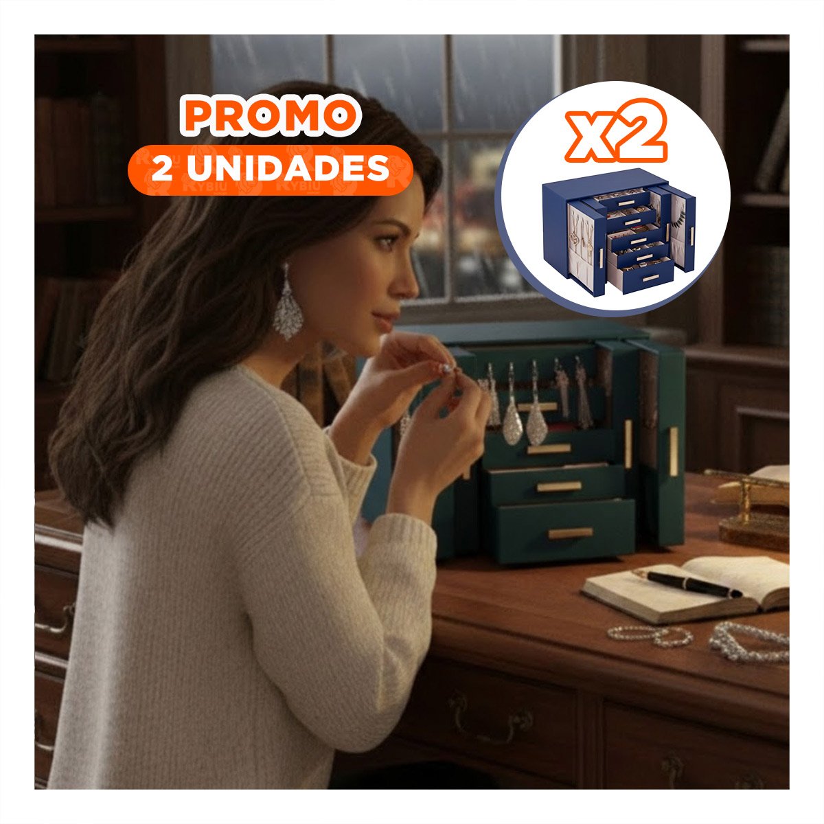 PACK2 ORGANIZADOR CELESTE DE JOYAS CON DISTRIBUCIÓN INTERNA ORDENADA Y+REGALO STICKER - 1