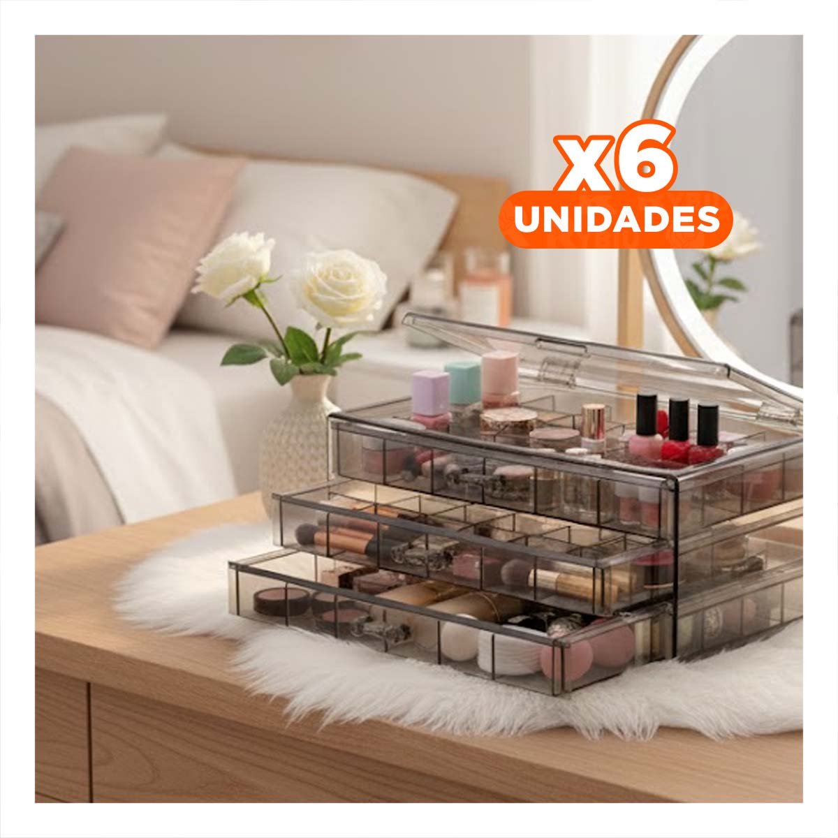 PACK6 CAJA ACRILICA CON 3 NIVELES 72 DIVISIONES NEGRO TRANSPARENTE Y+REGALO STICKER - 1