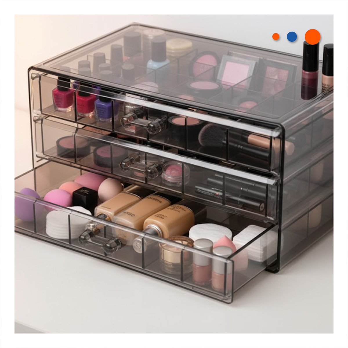 PACK6 CAJA ACRILICA CON 3 NIVELES 72 DIVISIONES NEGRO TRANSPARENTE Y+REGALO STICKER - 5