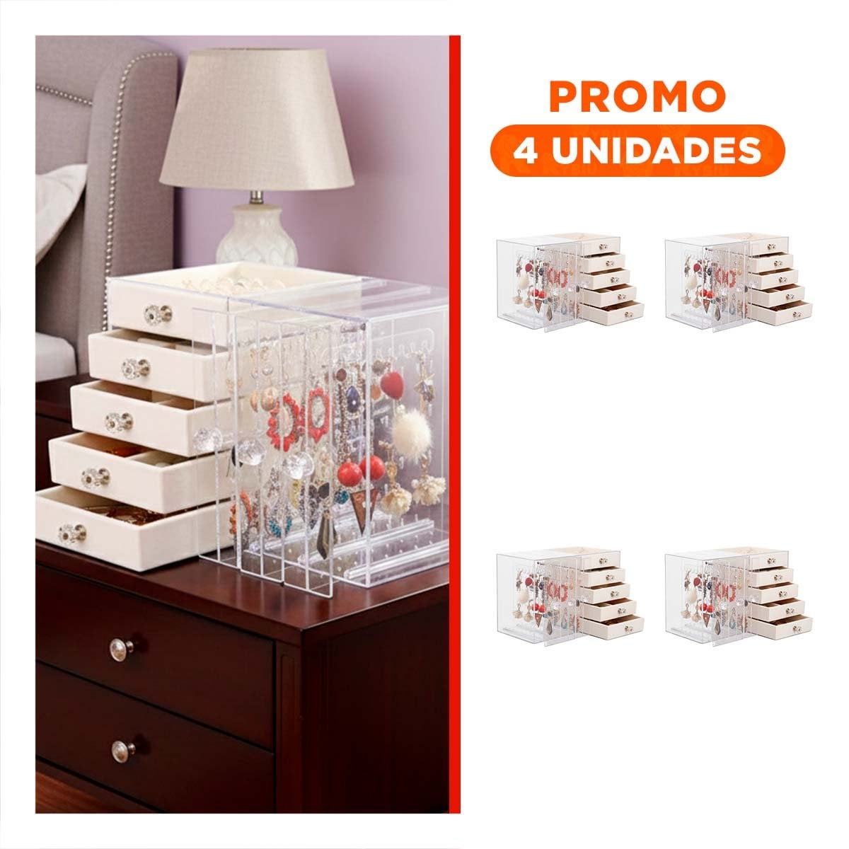 PACK4 COFRE 5 CAJONES Y 3 PUERTAS EN TERCIOPELO BEIGE PARA HOGAR Y+REGALO STICKER - 1