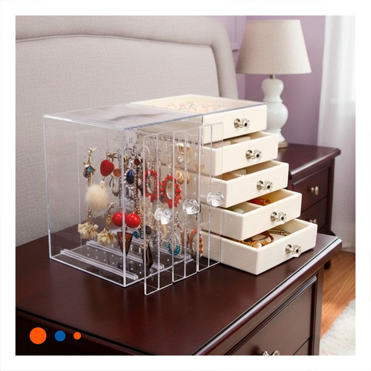 PACK4 COFRE 5 CAJONES Y 3 PUERTAS EN TERCIOPELO BEIGE PARA HOGAR Y+REGALO STICKER - 5