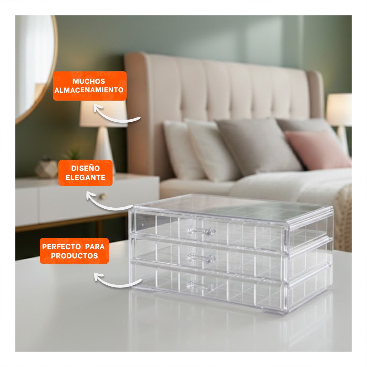 PACK6 ORGANIZADOR DE MESA ACRILICO 3 NIVELES 72 DIVISIONES TRANSPARENTE Y+PAPEL REGALO - 2