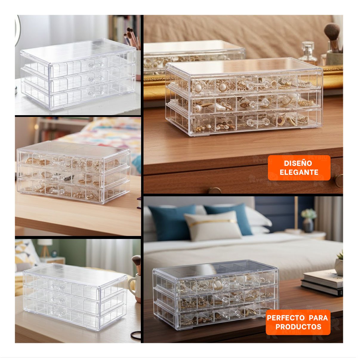 PACK6 ORGANIZADOR DE MESA ACRILICO 3 NIVELES 72 DIVISIONES TRANSPARENTE Y+PAPEL REGALO - 3