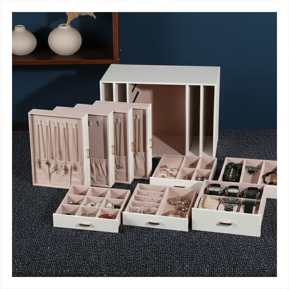 PACK2 CAJA JOYERO BLANCA CON DISEÑO SOFISTICADO Y COMPARTIMENTOS AMPLIOS - 1