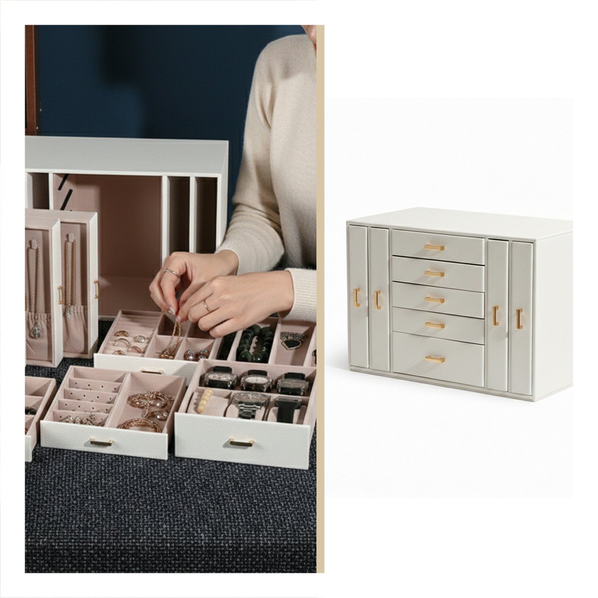 PACK2 CAJA JOYERO BLANCA CON DISEÑO SOFISTICADO Y COMPARTIMENTOS AMPLIOS - 5