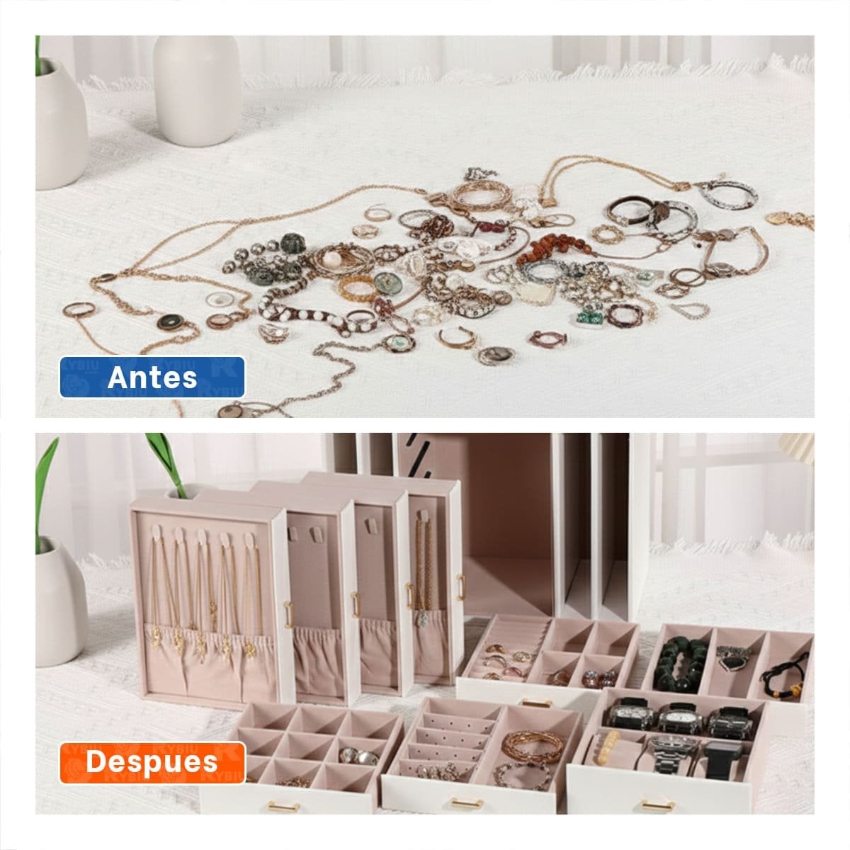 ESTUCHE ORGANIZADOR DE JOYAS BLANCO CON CAJONES Y PUERTAS FUNCIONALES Y+POST IT - 1