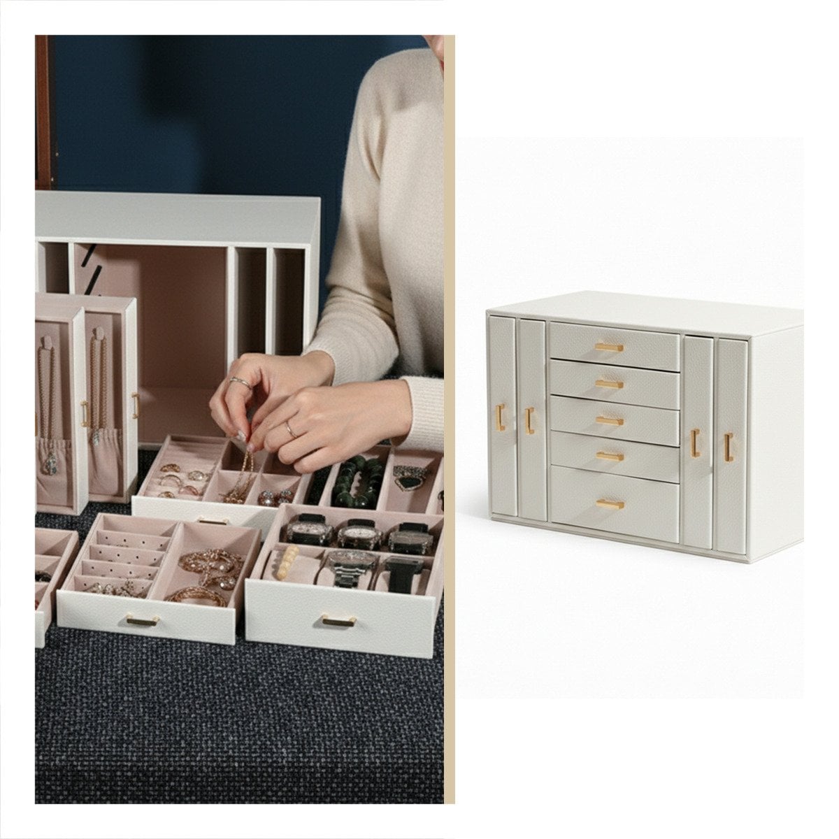 ESTUCHE ORGANIZADOR DE JOYAS BLANCO CON CAJONES Y PUERTAS FUNCIONALES Y+POST IT - 2