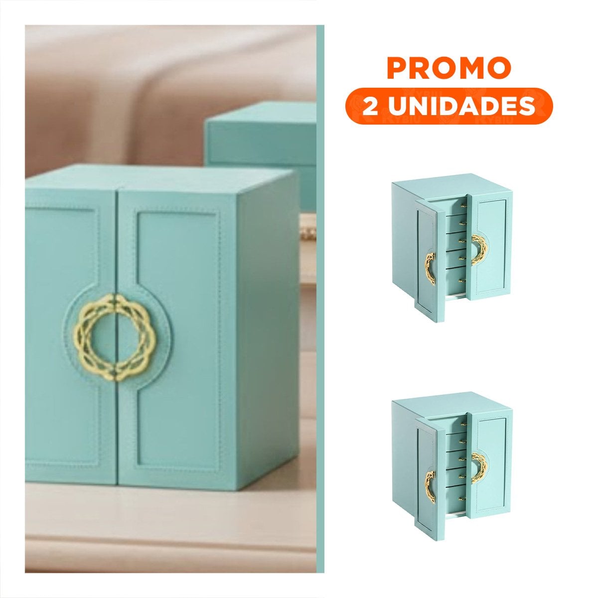 PACK2 ESTUCHE DE JOYAS CELESTE CON CINCO CAJONES HORIZONTALES FUNCIONALES - 1