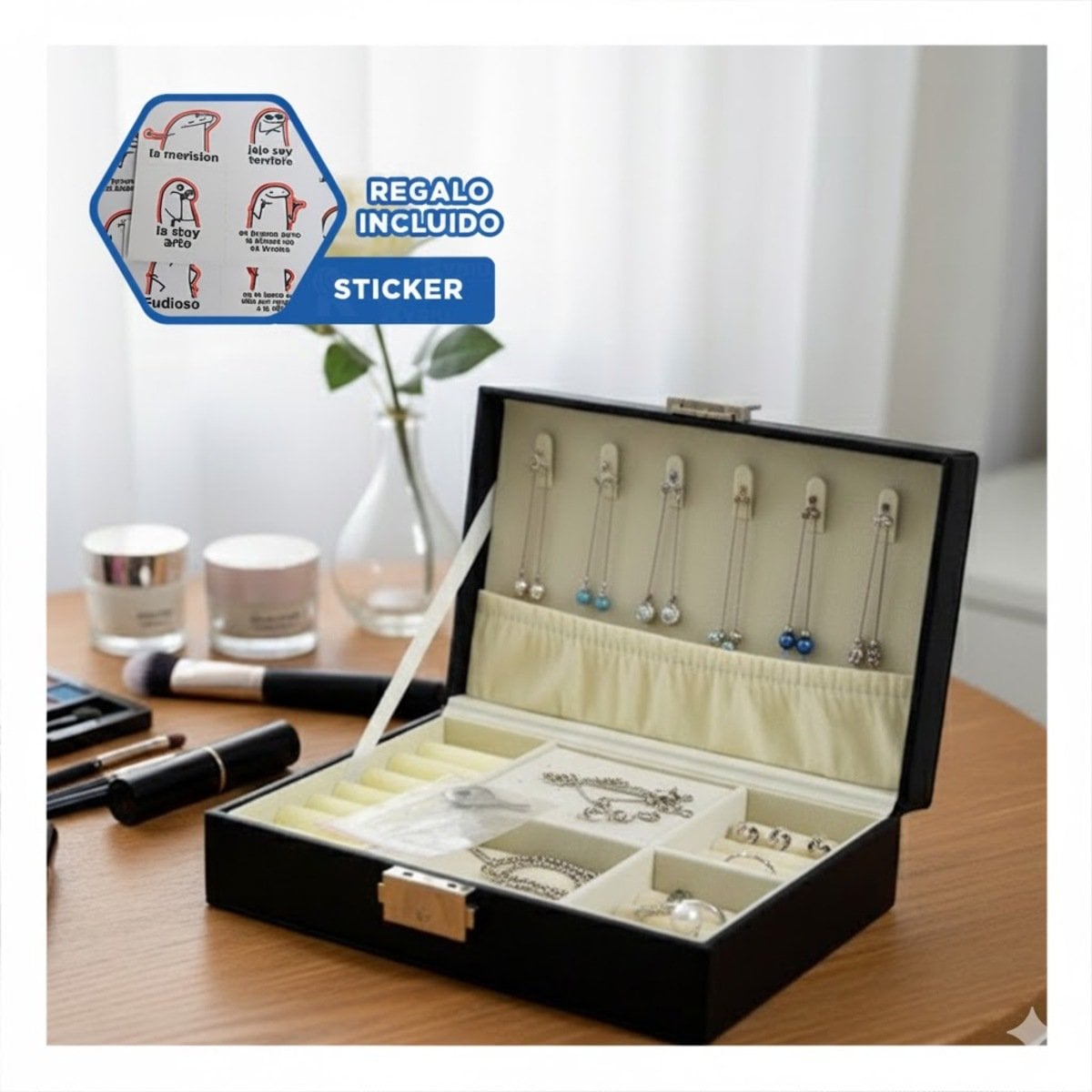 ORGANIZADOR DE ACCESORIOS RECTANGULAR NEGRO 20,5X12,5X5,5CM CON TAPA Y+REGALO STICKER - 1