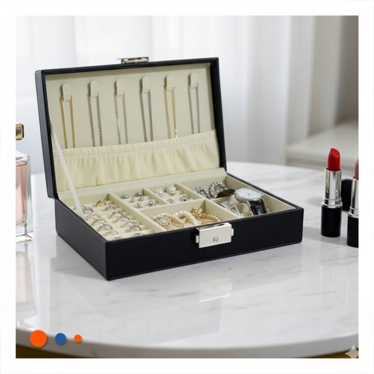 ORGANIZADOR DE ACCESORIOS RECTANGULAR NEGRO 20,5X12,5X5,5CM CON TAPA Y+REGALO STICKER - 2