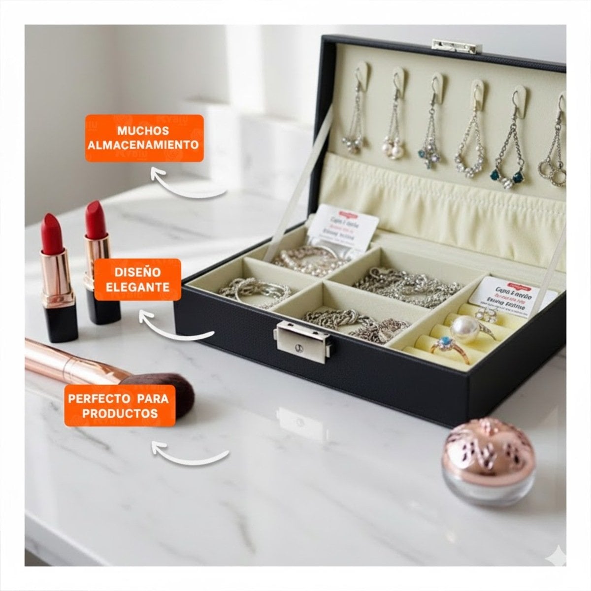 ORGANIZADOR DE ACCESORIOS RECTANGULAR NEGRO 20,5X12,5X5,5CM CON TAPA Y+REGALO STICKER - 5
