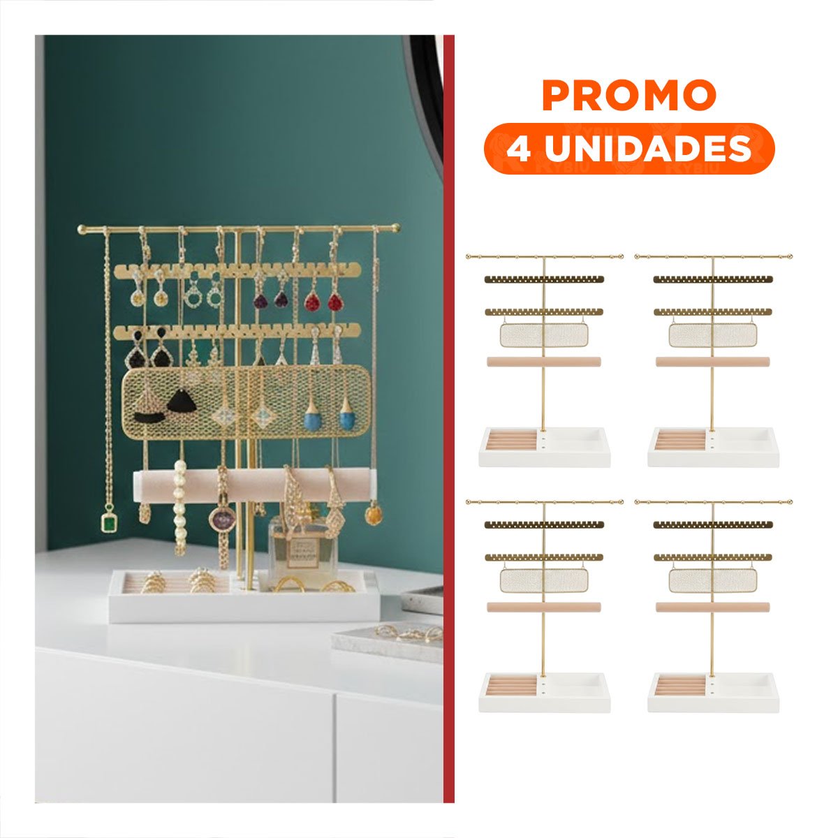 PACK4 SOPORTE METALICO DE JOYAS 24,5X32X12CM DORADO PARA ACCESORIOS Y+REGALO STICKER - 1