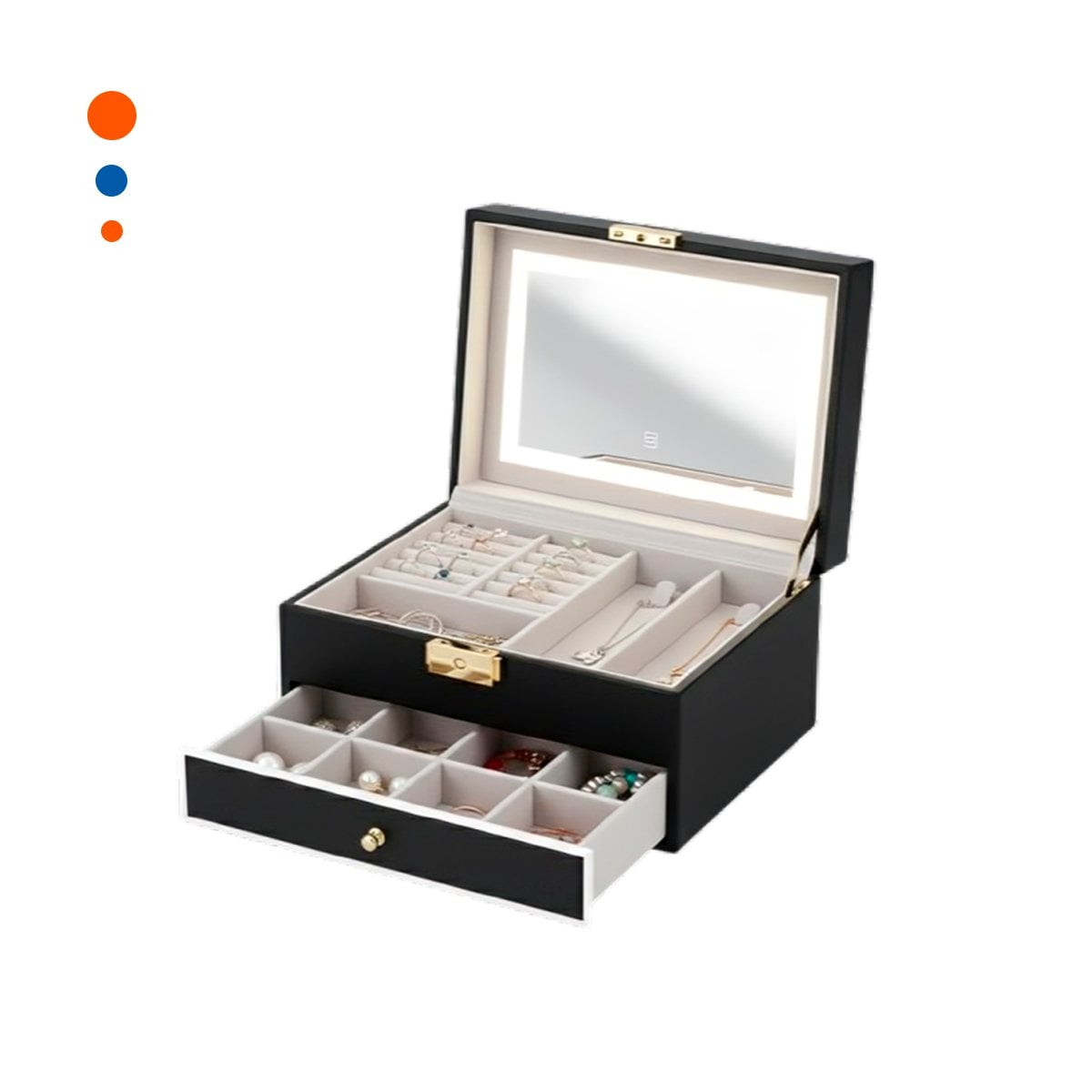 PACK2 ESTUCHE COMPACTO 2 NIVELES CON ESPEJO LED NEGRO PARA TOCADOR Y+REGALO STICKER - 2