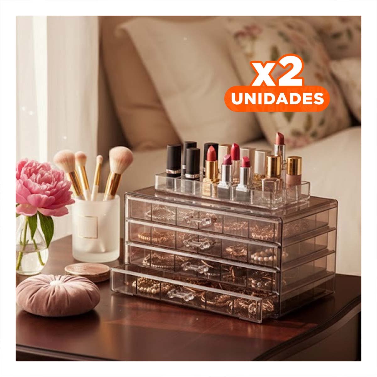 PACK2 ESTUCHE PARA ACCESORIOS DE ACRILICO 3 NIVELES 72 DIV MARRON TRANSPARENTE Y+REGALO STICKER - 1