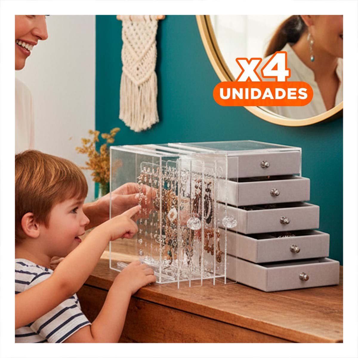 PACK4 COFRE 5 CAJONES Y 3 PUERTAS EN TERCIOPELO PLOMO DISENO ELEGANTE - 1
