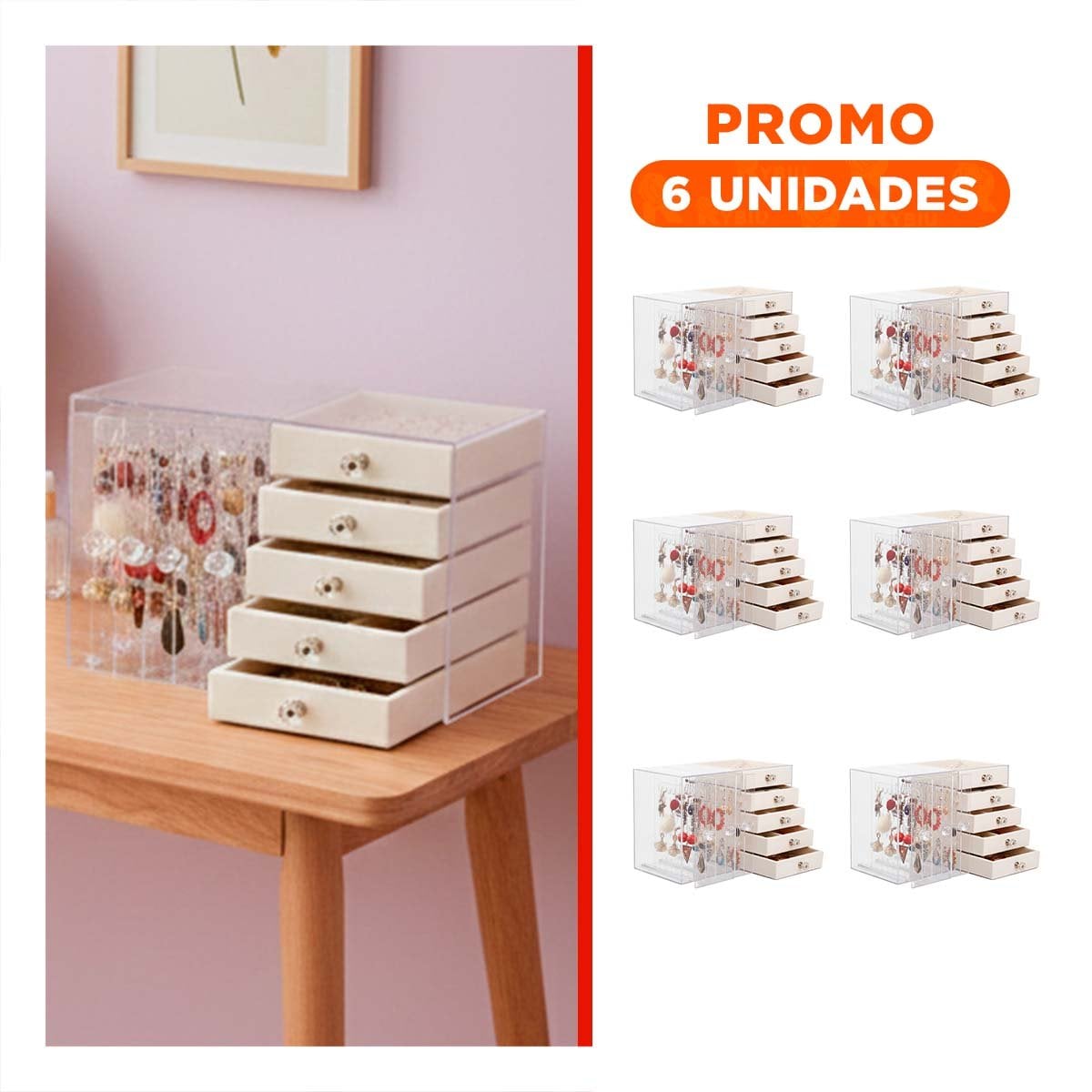 PACK6 ORGANIZADOR 5 CAJONES Y 3 PUERTAS EN TERCIOPELO BEIGE ORGANIZADOR - 1