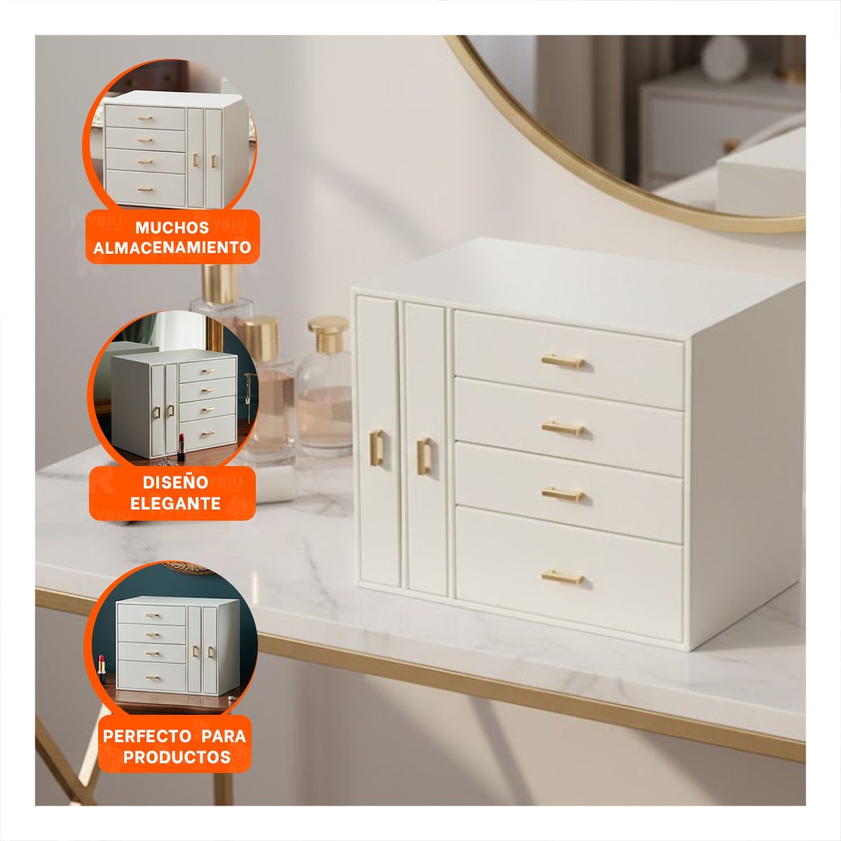 COFRE ORGANIZADOR GRANDE 4 NIVELES HORIZ Y 2 VERT BLANCO PARA MAQUILLAJE Y+PAPEL REGALO - 5