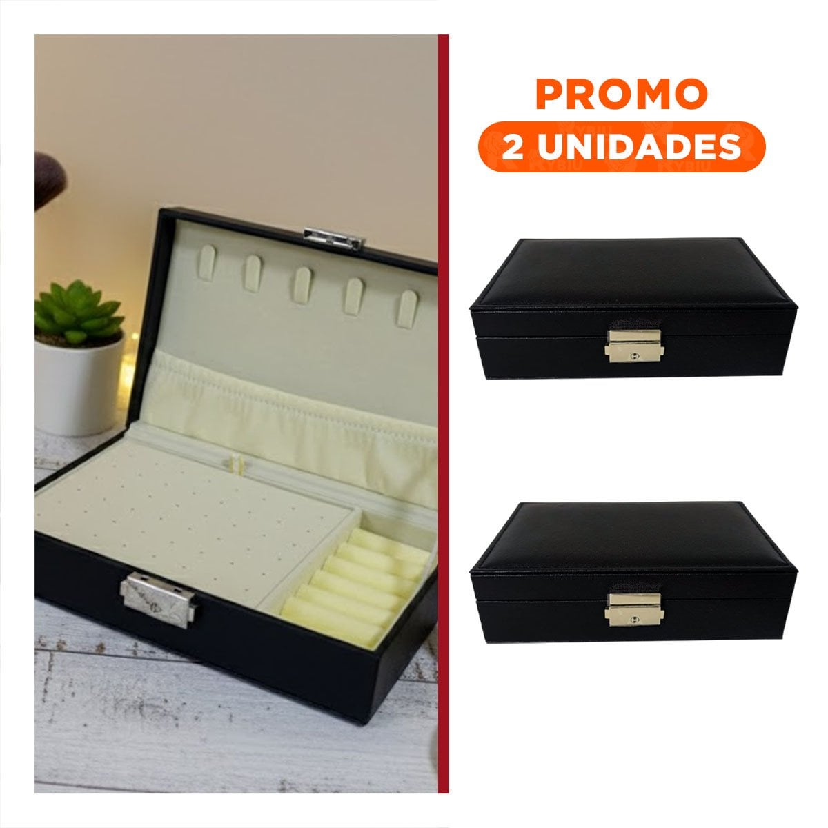 PACK2 CAJA ELEGANTE RECTANGULAR NEGRO 20,5X12,5X5,5CM PARA JOYAS - 1