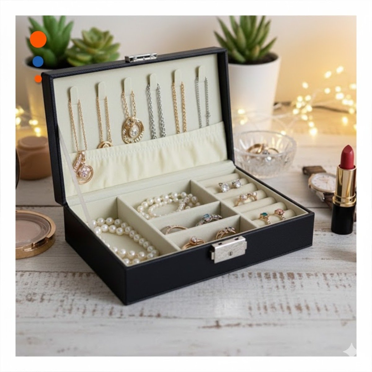 PACK2 CAJA ELEGANTE RECTANGULAR NEGRO 20,5X12,5X5,5CM PARA JOYAS - 2
