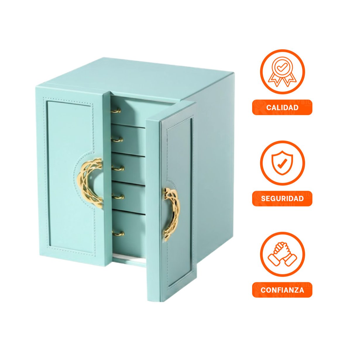 JOYERO ORGANIZADOR CELESTE DE 5 NIVELES HORIZONTALES CON PUERTAS LATERALES - 3